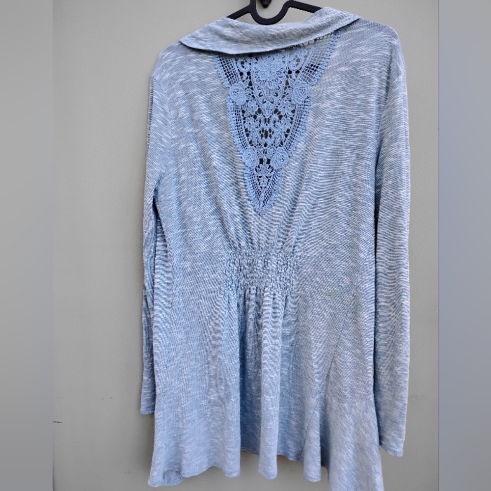 Love on a Hanger Blue Open Front Cardigan with Ruffled Sleeves - Picture 8 of 10